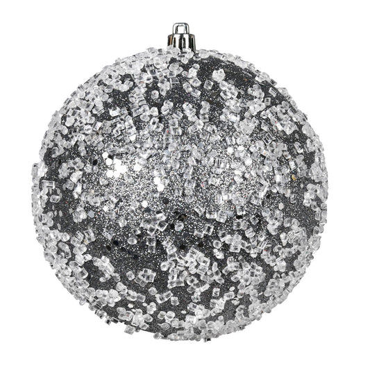 Vickerman 8" Pewter Glitter Hail Ball Drilled Wired.