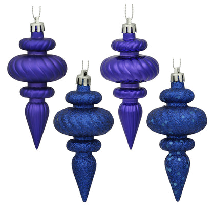 Vickerman 4" Cobalt Blue 4-Finish Finial Ornament 8 per Box