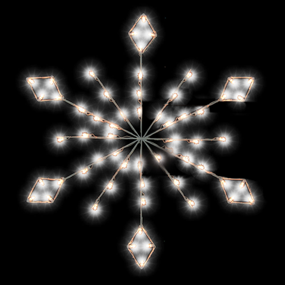 Vickerman 4' Diamond Snowflake Pole Decoration With 48 Pure White LED Lights.