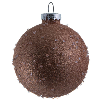 Vickerman 4.75" Rose Gold Ice Ball Ornament. This textured ornament has a rough and icy look with a hint of delicate sparkle. Incorporate these ornaments into your holiday design for added texture. Includes 4 pieces per pack. Made with shatterproof plasti