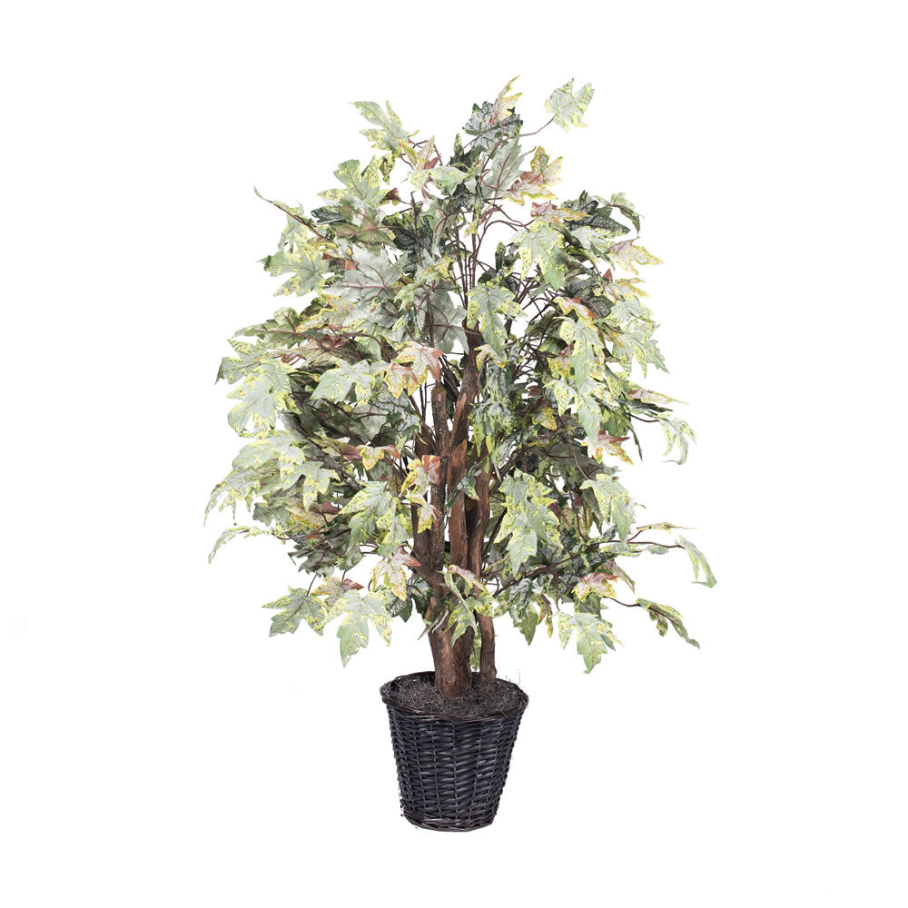 Vickerman 4' Artificial Frosted Maple Extra Full Bush Rattan Basket