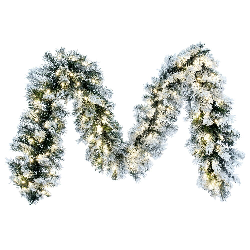 Vickerman 9' x 14"" Frosted Glacier Pine Artificial Pre-Lit Garland with 250 Realistic Frosted Mixed PVC Tips and 100 Dura-Lit® Warm White Mini Lights,