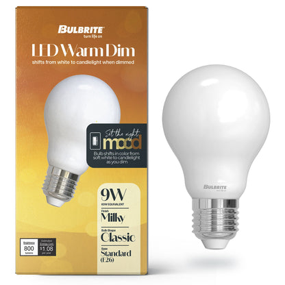 Bulbrite 776400 9W LED A19 3000K - 1800K FILAMENT MILKY WARM DIM