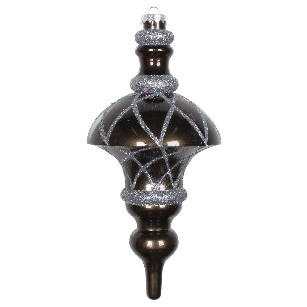 Vickerman 10" Pewter Candy Finish Net Top Finial Ornament with Glitter Accents