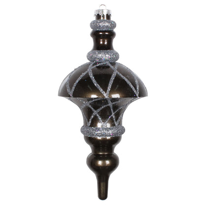 Vickerman 10" Pewter Candy Finish Net Top Finial Ornament with Glitter Accents