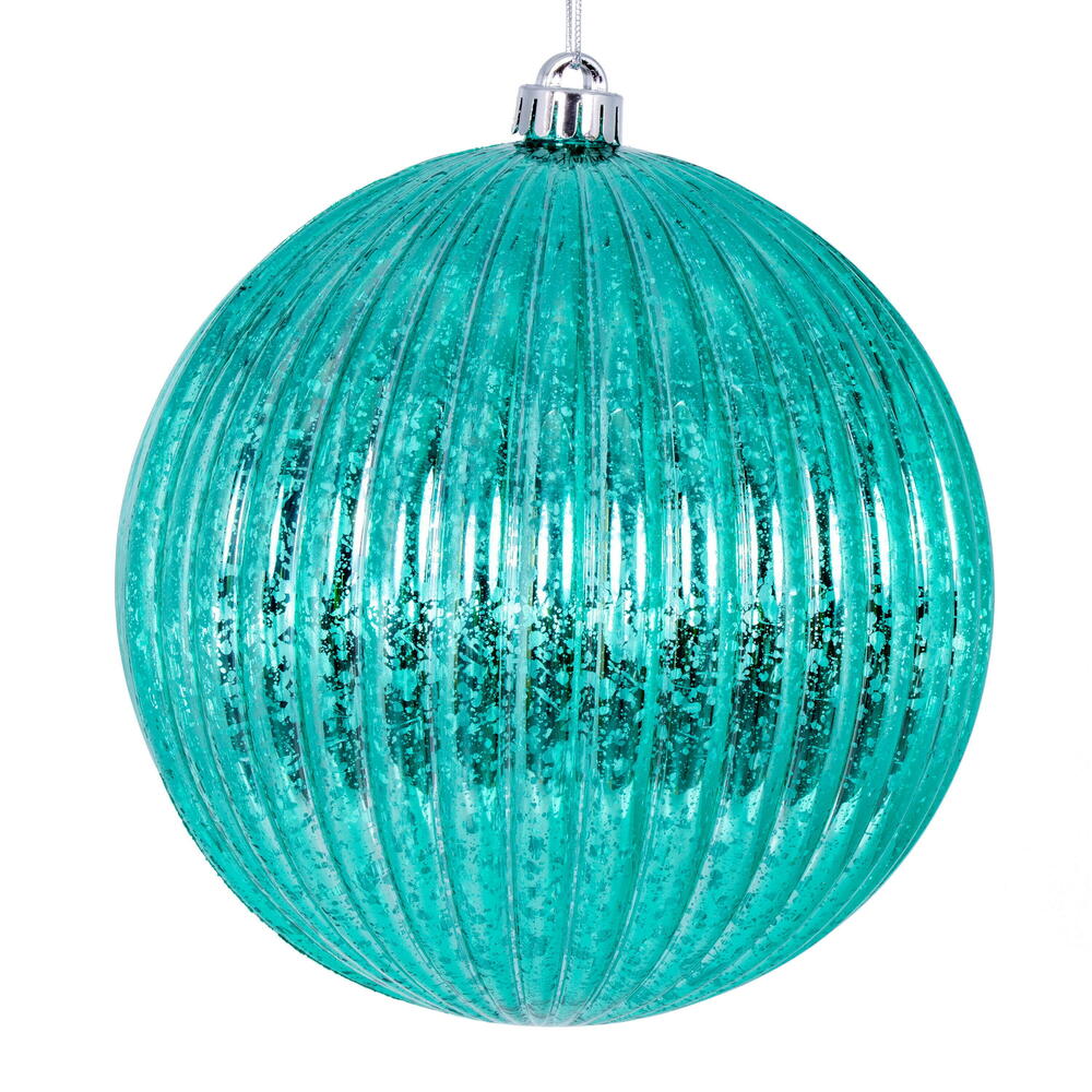 Vickerman 4" Teal Shiny Lined Mercury Ball Ornament 6 per bag.