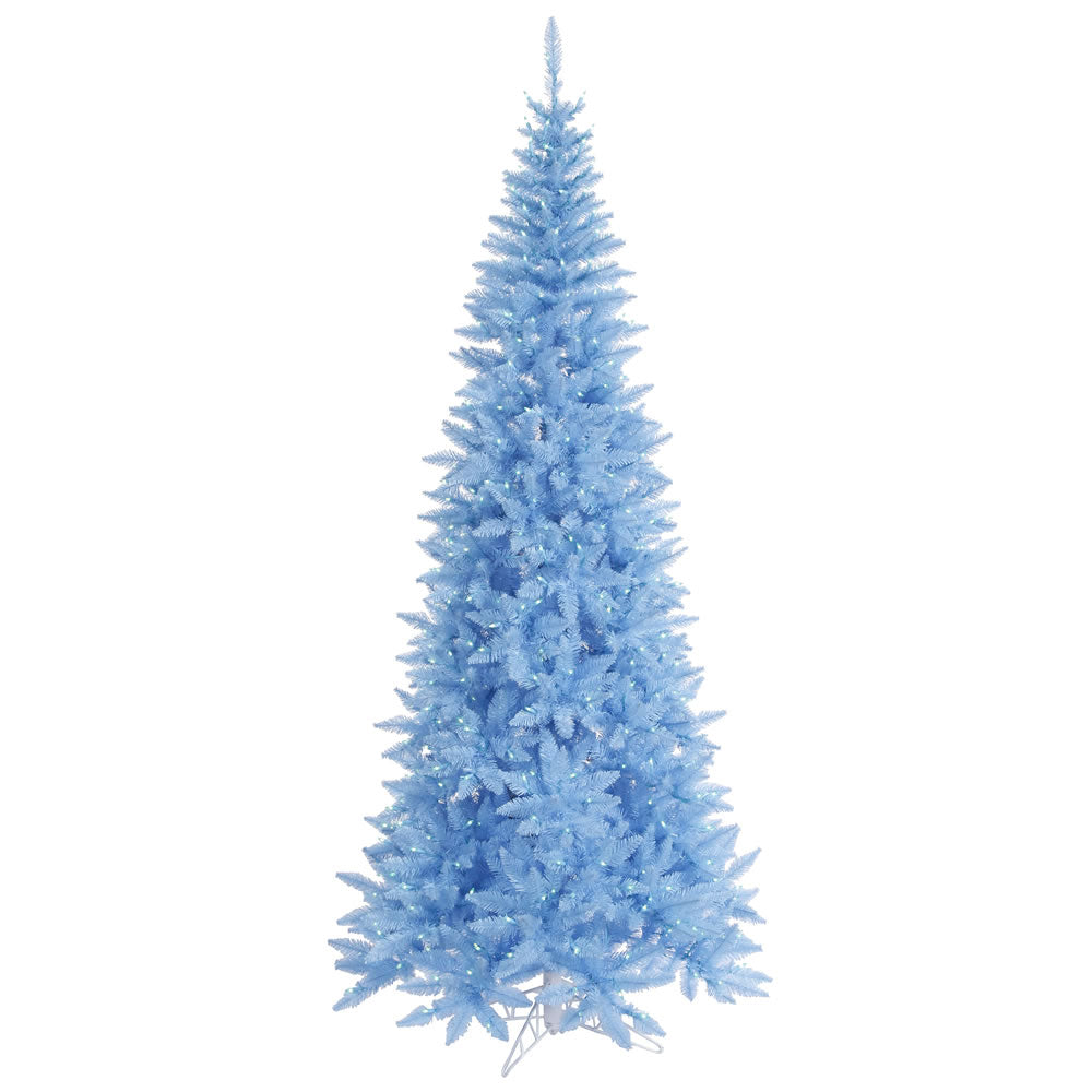 Vickerman 7.5' Sky Blue Fir Slim Artificial Christmas Tree Blue  Dura-lit LED Lights