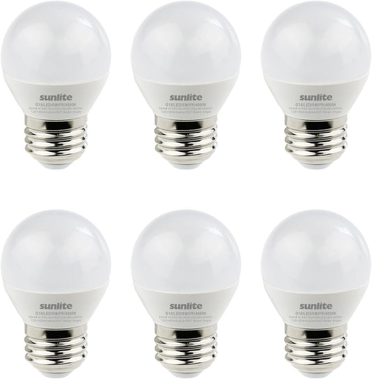 Sunlite LED G16 Decorative Frosted Globe Light Bulb, 5 Watts (40W Equivalent), 350 Lumens, Dimmable, Medium E26 Base, 120 Volts, ETL Listed, 260 Degree Beam Angle, 4000K Cool White, 6 Pack