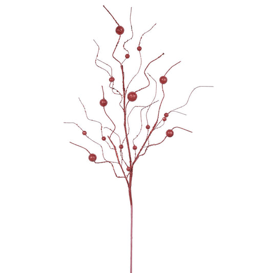 Vickerman 37" Red Glitter Ball Artificial Christmas Spray. Includes 6 sprays per pack.