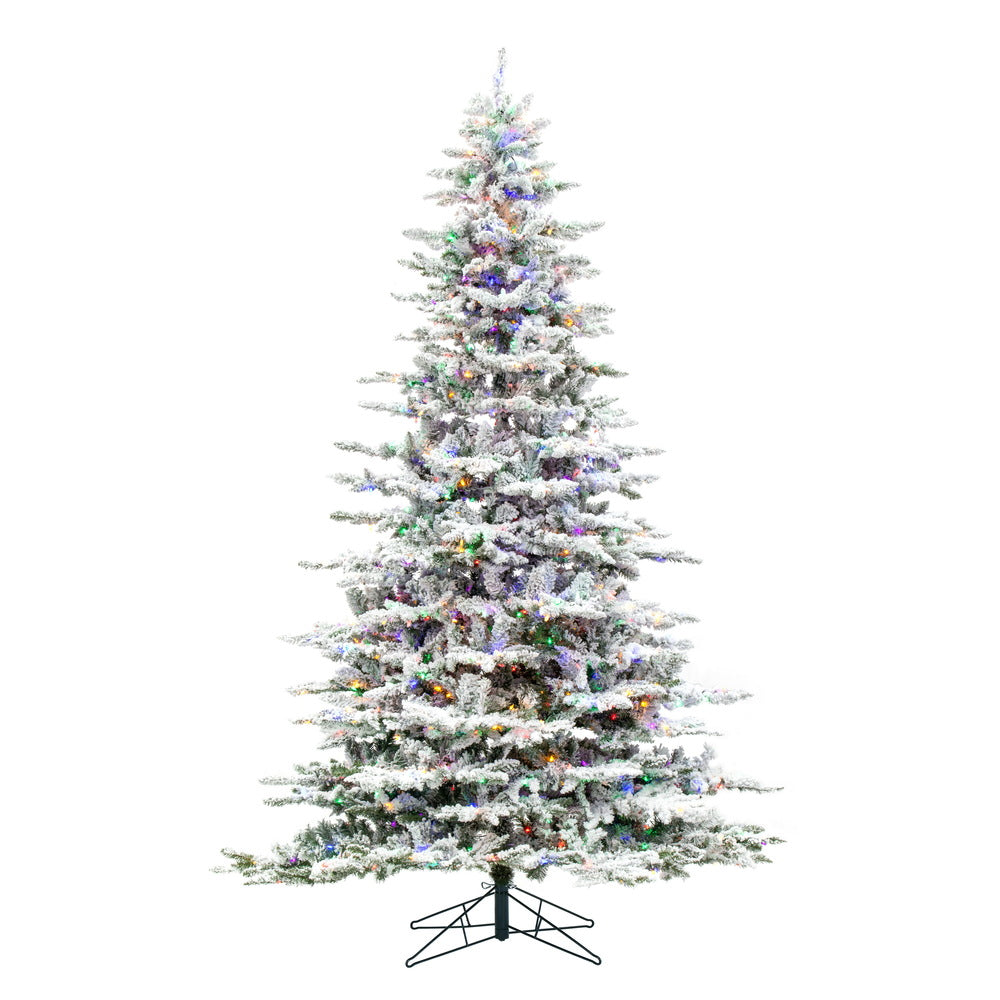 Vickerman 9' Flocked Utica Fir Artificial Christmas Tree Multi-Colored LED Lights