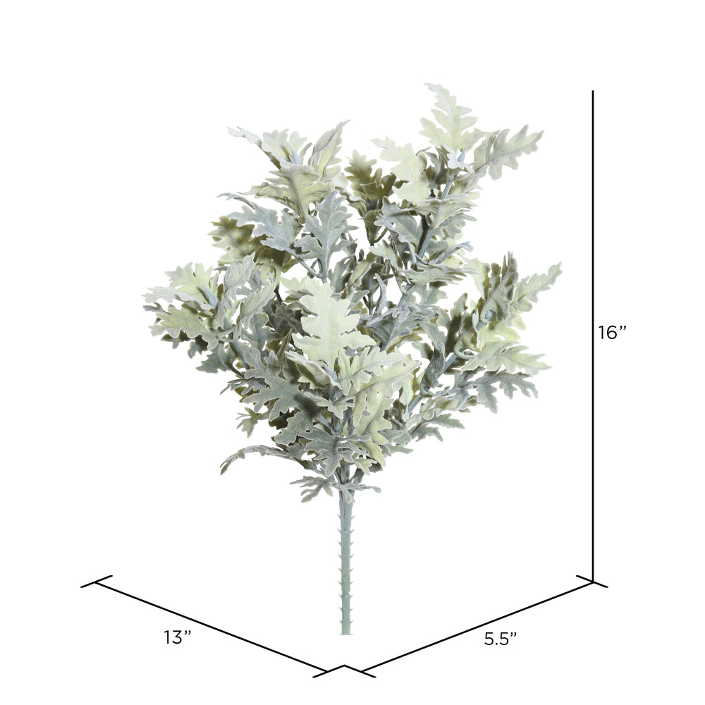 Vickerman 16" Artificial Green Flocked Dusty Miller Bush Set of 2
