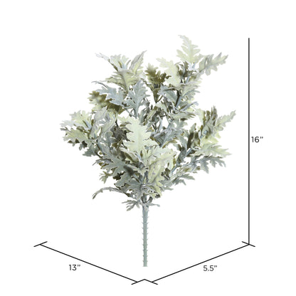 Vickerman 16" Artificial Green Flocked Dusty Miller Bush Set of 2