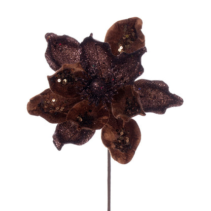 Vickerman 15" Artificial Mocha Deluxe Magnolia Christmas Stem 8" Flower 6 per bag