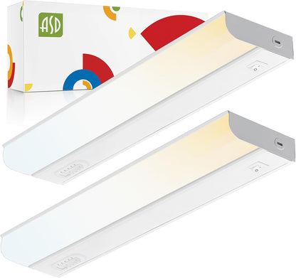 ASD Lighting LED Under Cabinet Bullnose 18" 10W 120V Dimmable CCT Selectable 2700/3000/3500/4000/5000K Hardwired, On/Off Switch, White UL 2pack