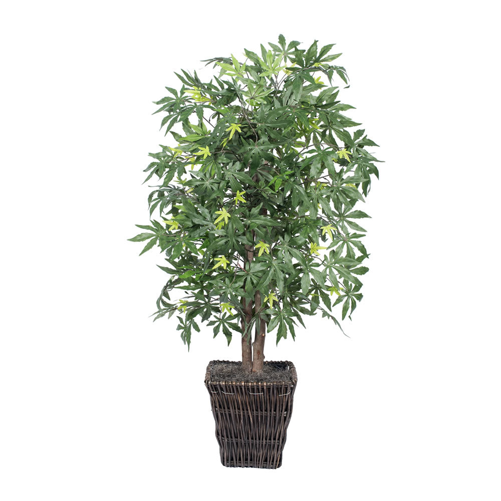 Vickerman 4' Artificial Japanese Maple Bush Square Willow Basket.