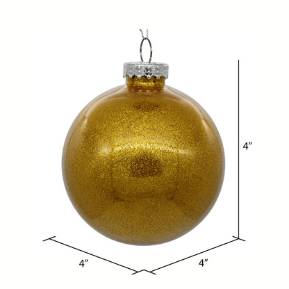 Vickerman 4" Clear Ball Christmas Ornament with Antique Gold Glitter Interior 6 Pieces per bag