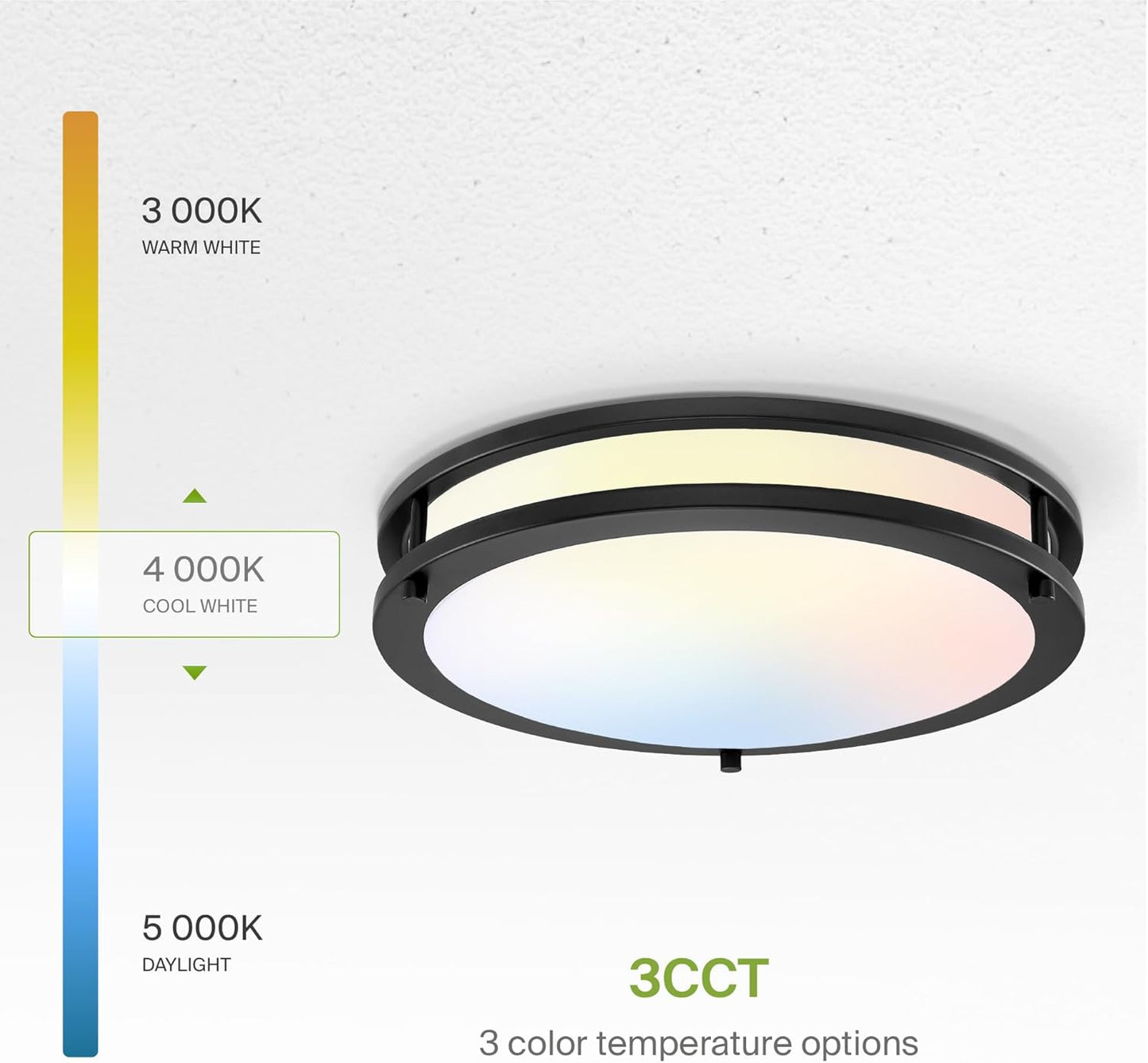 ASD LED Double Ring Flushmount 14" 21W 120V CCT Selectable 3000/4000/5000K Dimmable Black ETL Energy Star