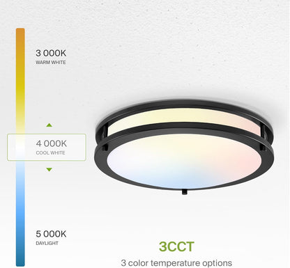 ASD LED Double Ring Flushmount 14" 21W 120V CCT Selectable 3000/4000/5000K Dimmable Black ETL Energy Star