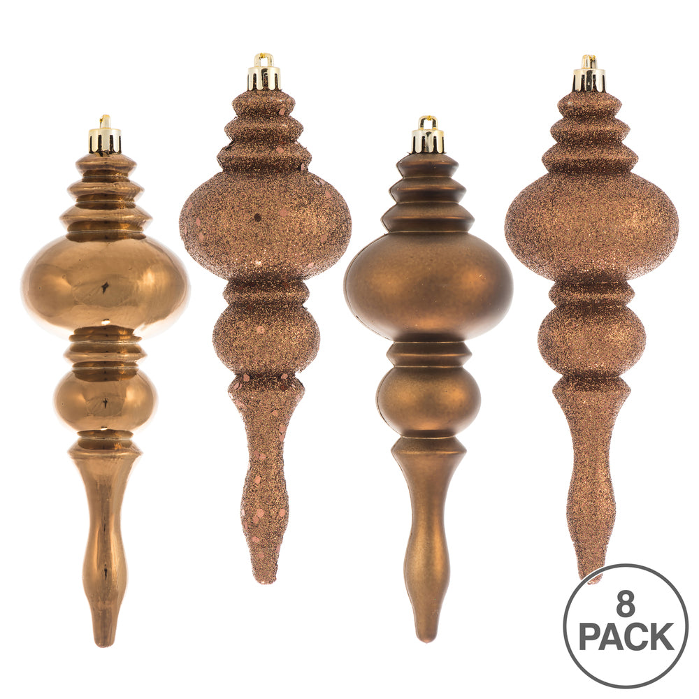Vickerman 7" Mocha 4-Finish Finial Ornament 8 per Box