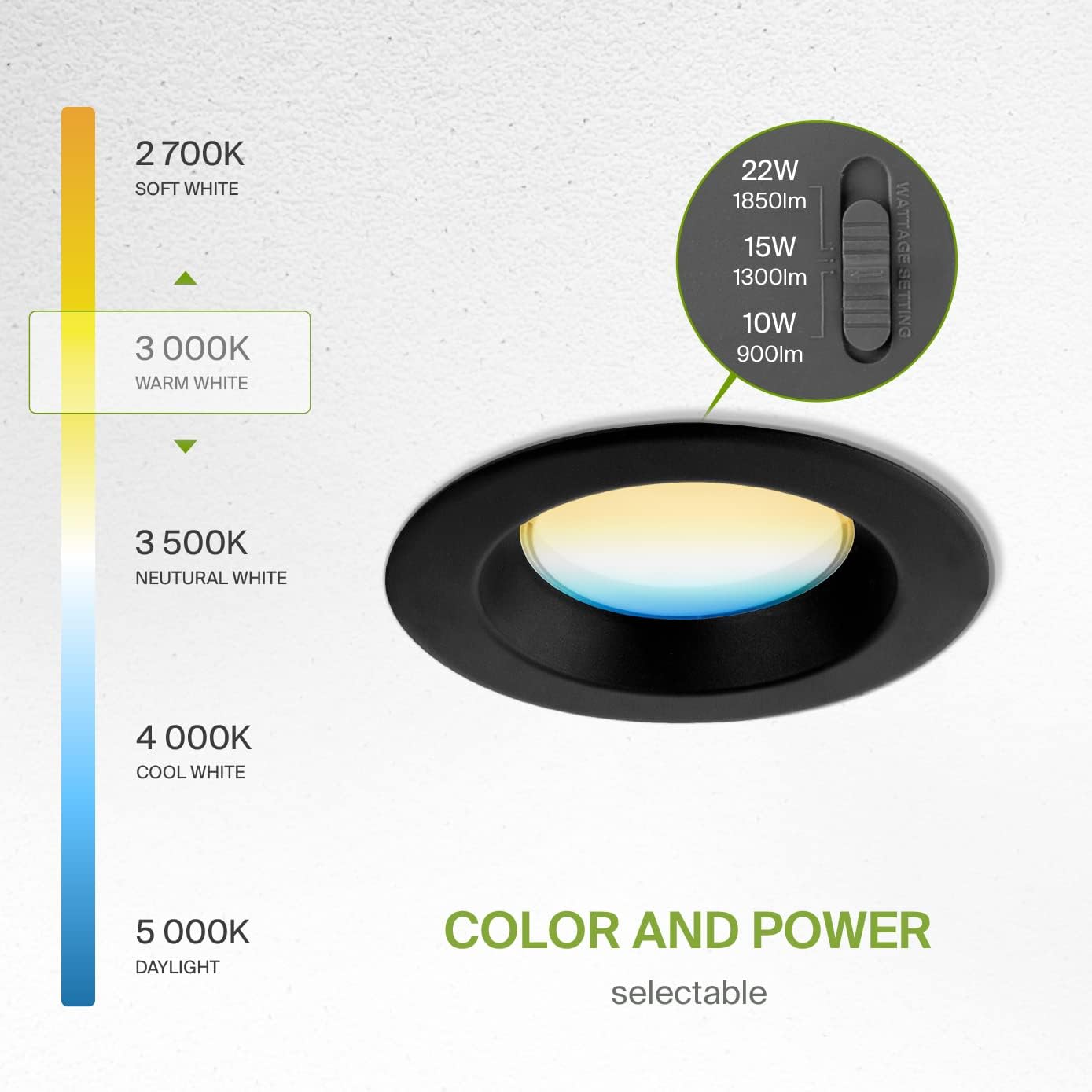 ASD Lighting LED Commercial Downlight 6inch 10/15/22W 120-277V 0-10V Dimmable 2700/3000/3500/4000/5000K Black UL ES
