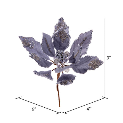 Vickerman 9" Artificial Silver Double Sided Velvet Poinsettia Christmas Pick 2 per bag