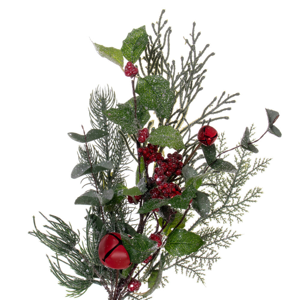 Vickerman 5' Green Artificial Holly Pine and Red Jingle Bell Garland.