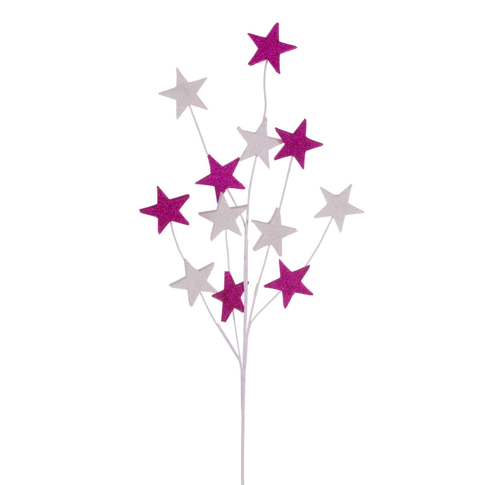 Vickerman 34" Hot Pink and White Stars Glitter Spray 6 per bag.