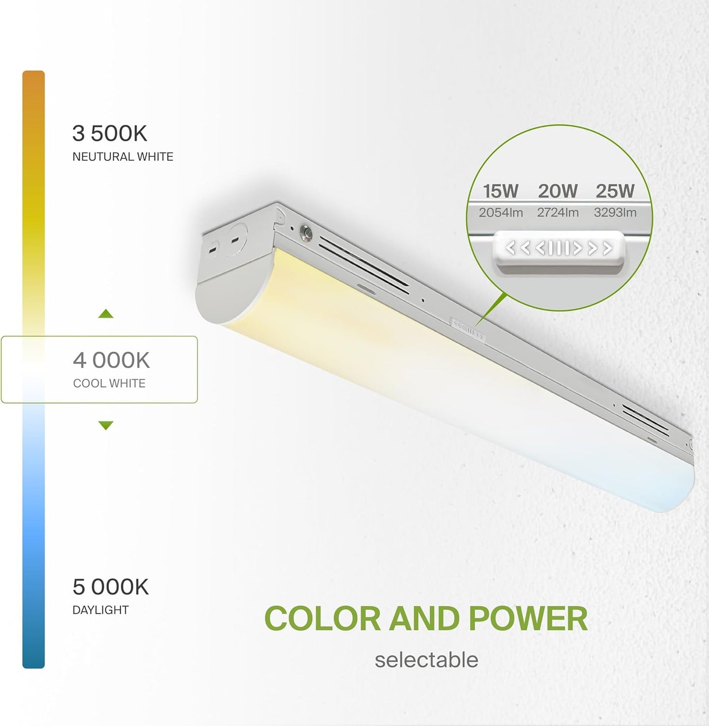 ASD Lighting LED Stairwell Fixture with Q-base 2feet Power Adjustable 15/20/25W 120-277V CCT Selectable 3500/4000/5000K with Battery back-up 4W Dimmable White UL DLC Premium