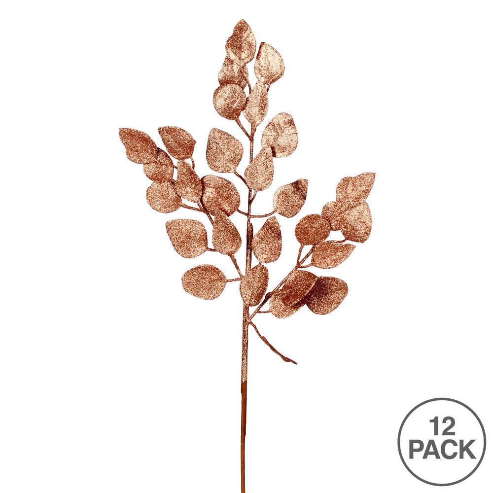 Vickerman 21" Rose Gold Glitter Ash Leaf Artificial Christmas Spray. Includes 12 sprays per pack.