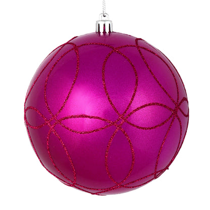 Vickerman 6" Fuchsia Candy Ornament with Circle Glitter Pattern 3 per Bag