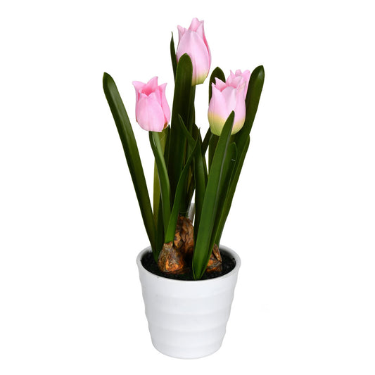 Vickerman 10" Artificial Pink Potted Tulip Pack of 2