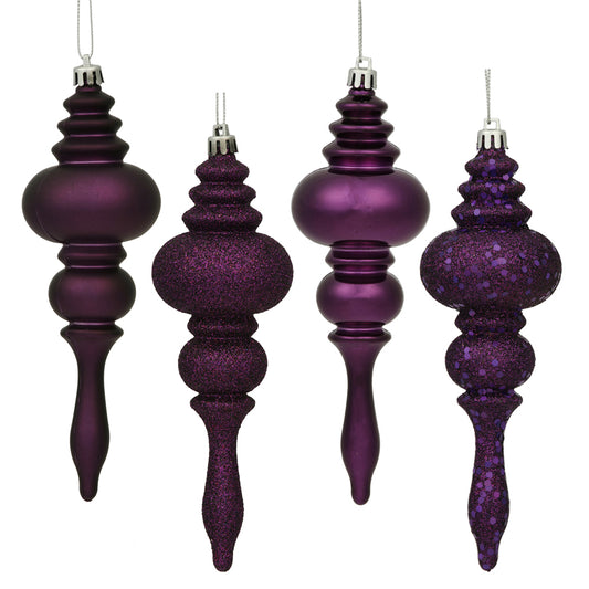 Vickerman 7" Plum 4-Finish Finial Ornament 8 per Box