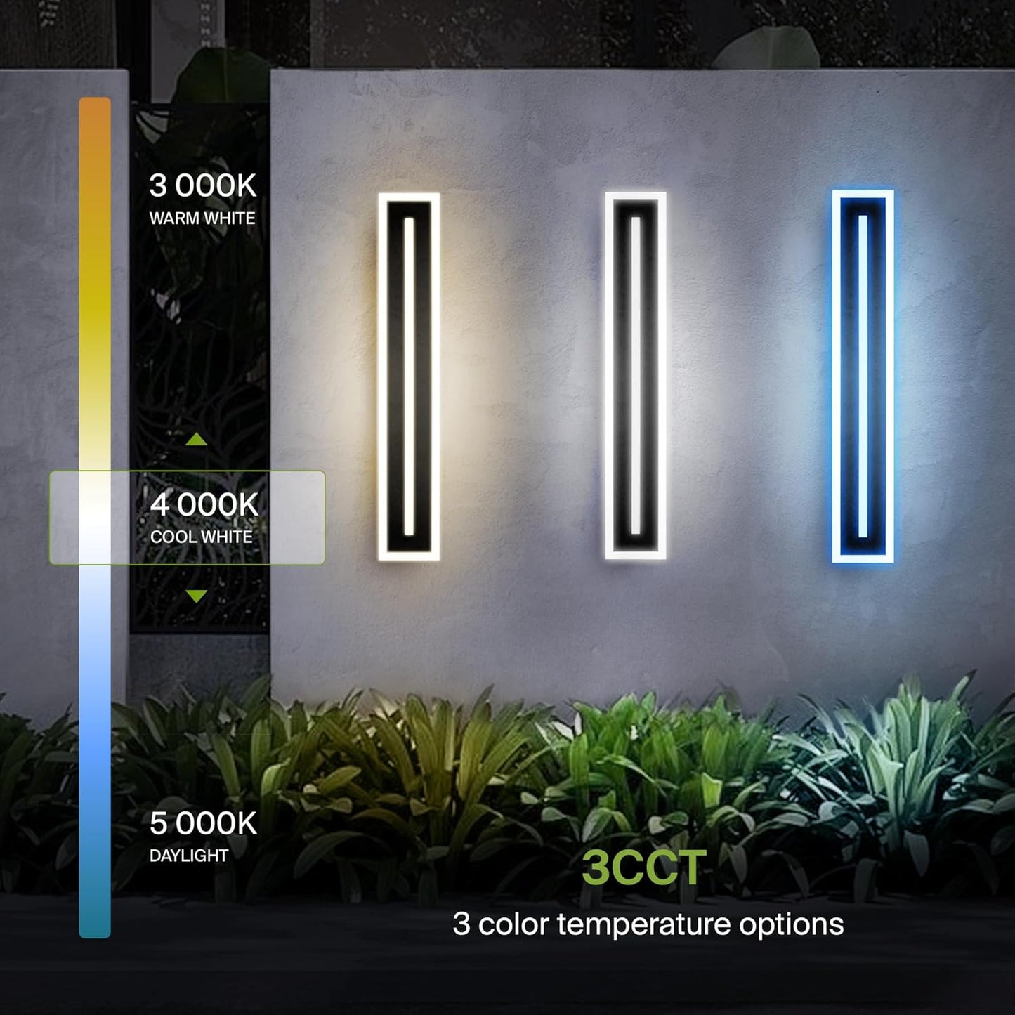 ASD Lighting LED Outdoor Wall Sconce with Center Light 36" 30W 120-277V CCT Selectable 3000/4000/5000K Dimmable Black ETL