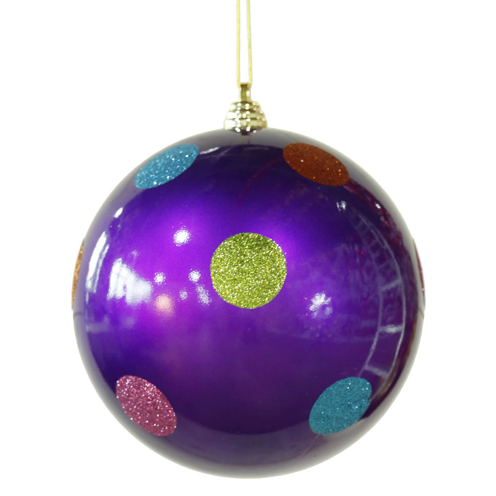 Vickerman 8" Purple Candy Finish Ball Christmas Ornament with Multi-Colored Polka Dots