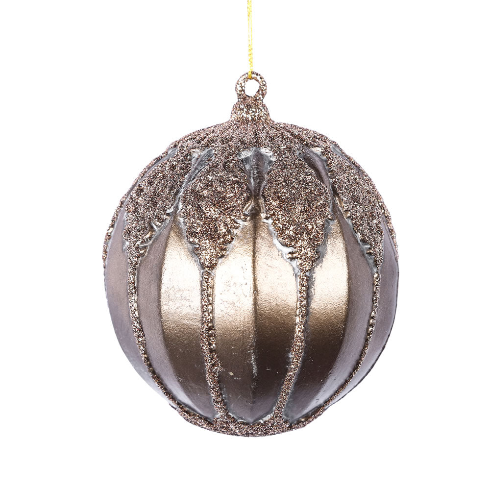 Vickerman 4.5" Mocha Antique Embossed Line Ball Ornament 3 per Bag