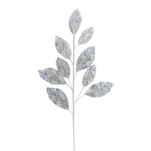 Vickerman 29" Silver Glitter Leaf Artificial Christmas Spray. Includes 6 sprays per pack.