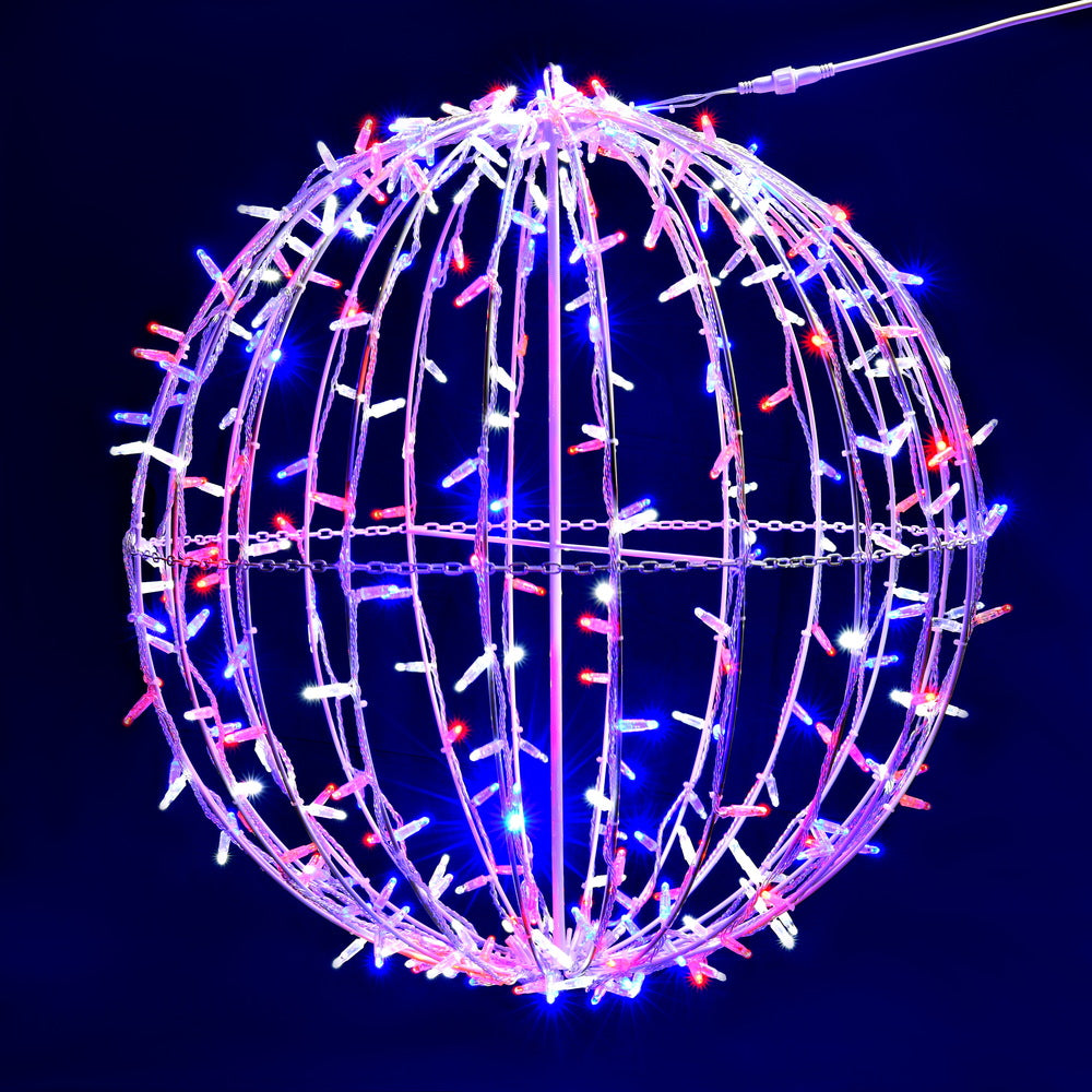 Vickerman 324Lt x 30" Fold Flat Red-Pure White-Blue Led Twinkle Jumbo Hanging Sphere.