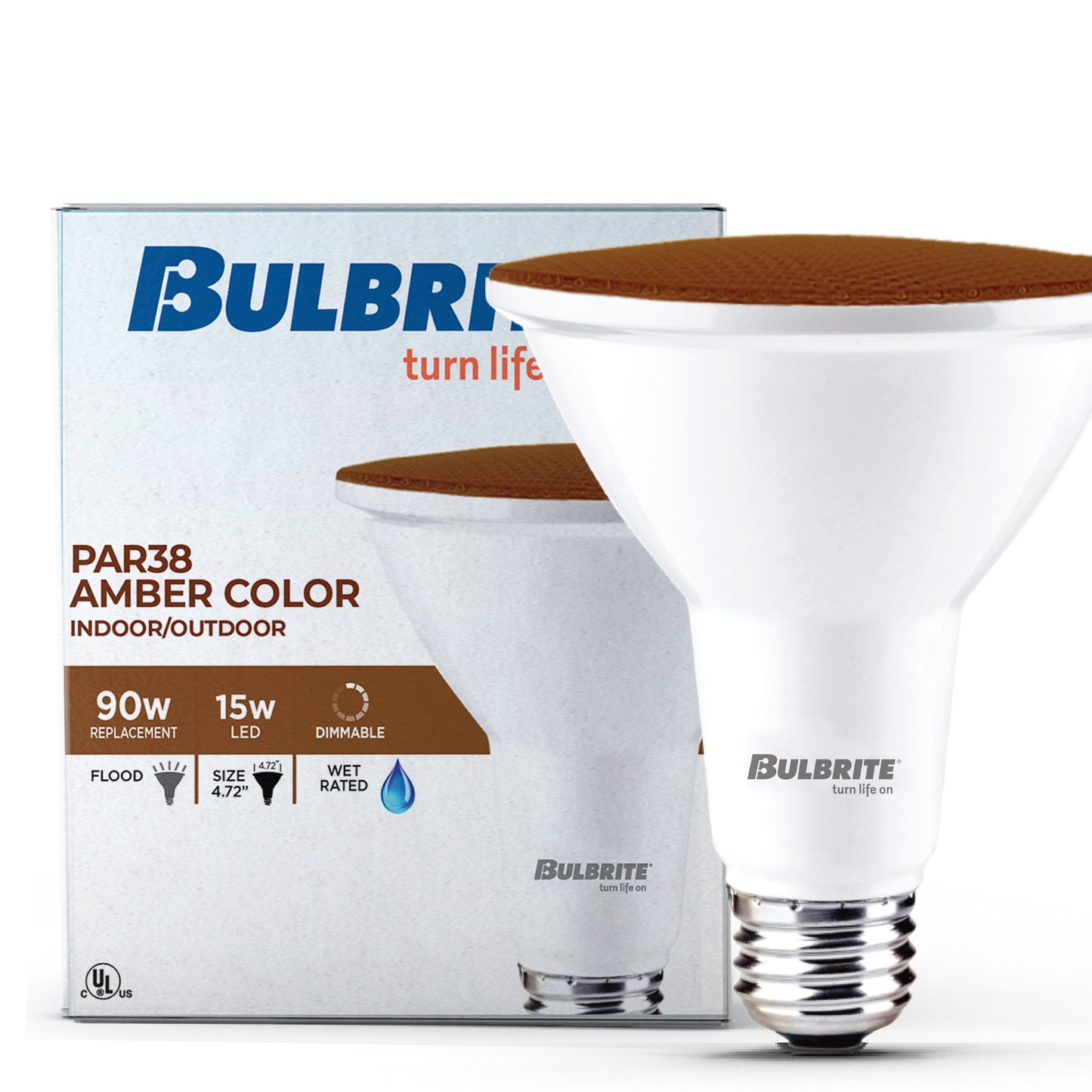 Bulbrite 772501 90-Watt Equivalent, Amber Color PAR38 Weatherproof Outdoor E26 Medium Base Flood LED Light Bulb