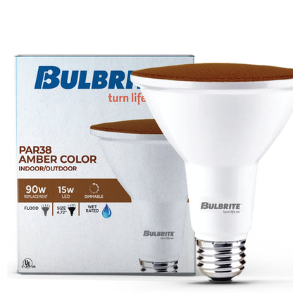 Bulbrite 772501 90-Watt Equivalent, Amber Color PAR38 Weatherproof Outdoor E26 Medium Base Flood LED Light Bulb