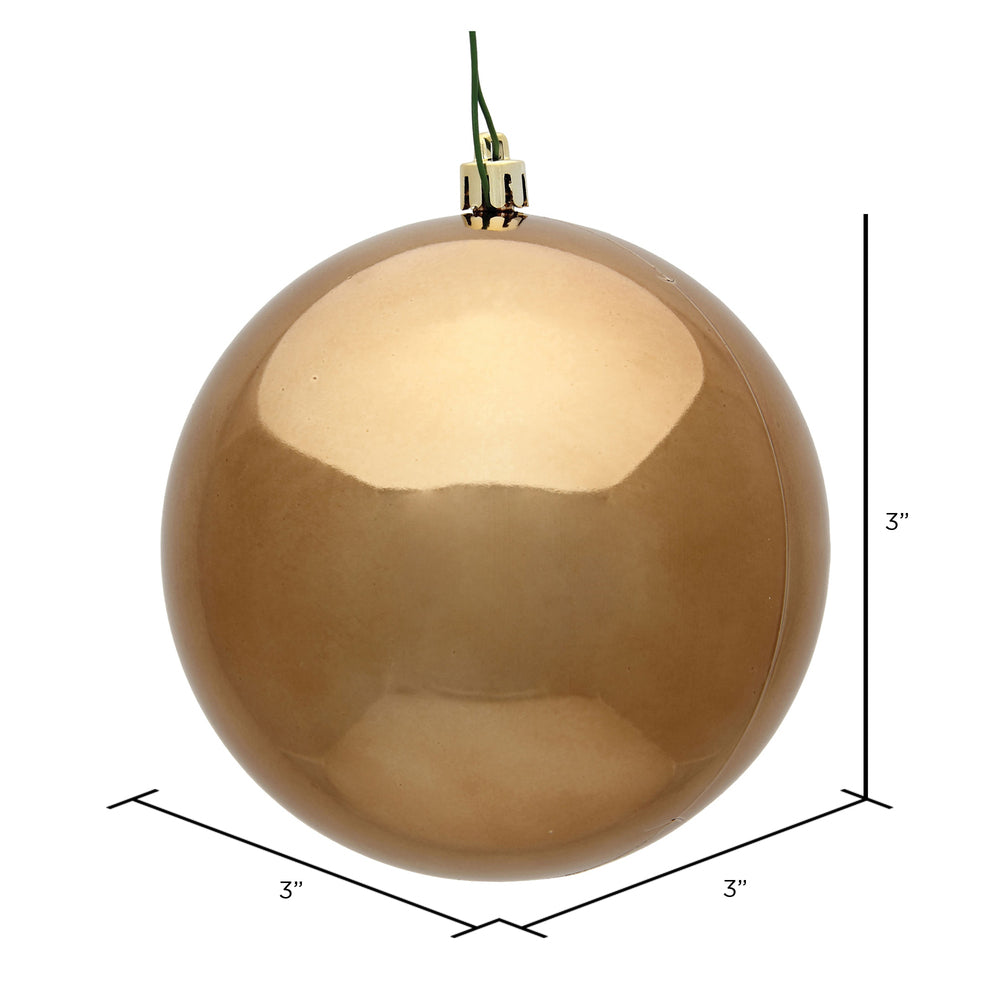 Vickerman 3" Mocha Shiny Ball Ornament 12 per Bag