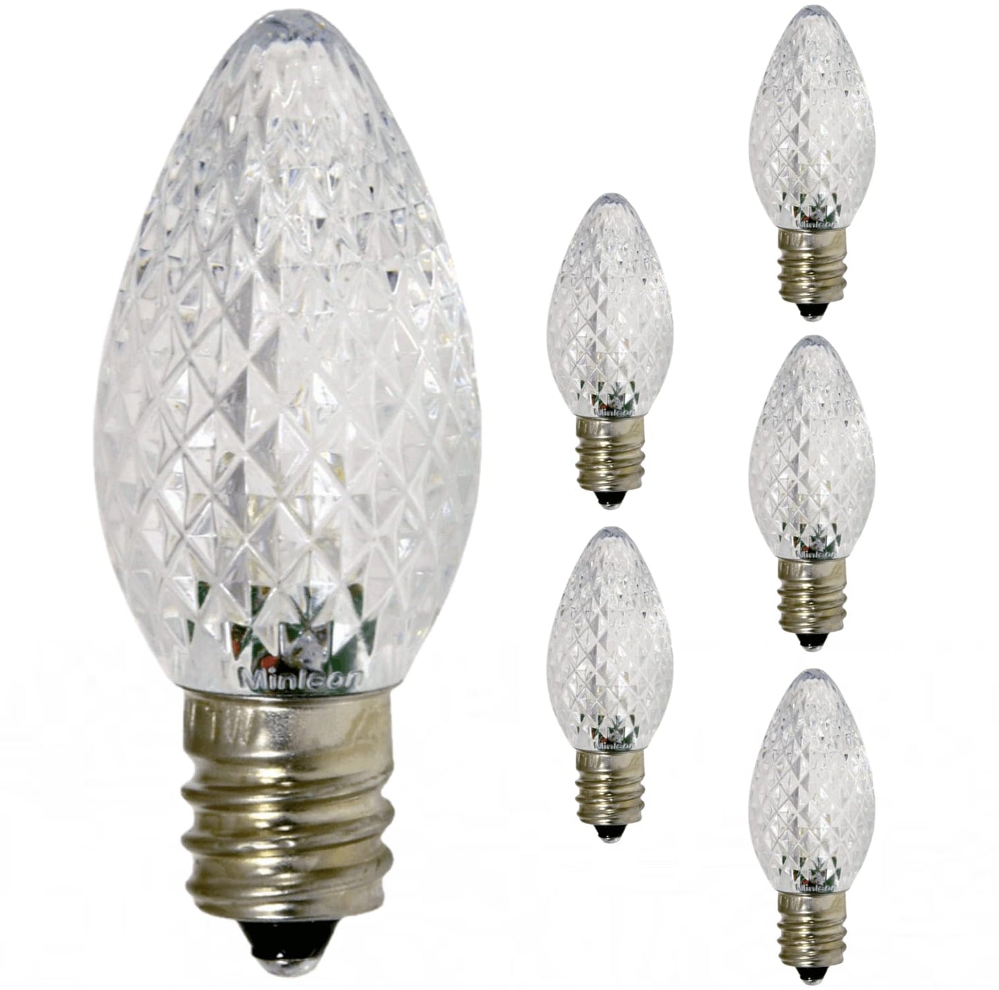 Damar- C7 LED Christmas Night Light Bulb Twinkle Clear Faceted 5000K Bright White E12 Candelabra Base 0.96W 100-130V Pack of 6- Shatterproof Replacement String Light for Chandelier Window Candle
