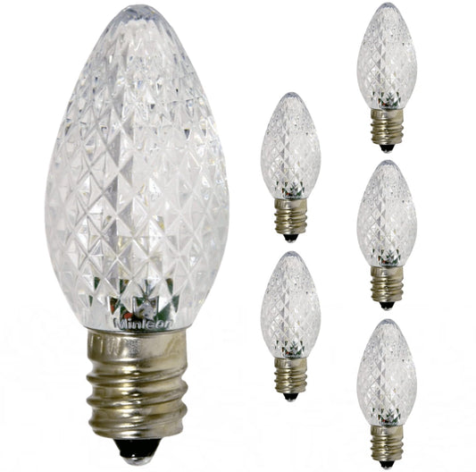 Damar- C7 LED Christmas Night Light Bulb Twinkle Clear Faceted 5000K Bright White E12 Candelabra Base 0.96W 100-130V Pack of 6- Shatterproof Replacement String Light for Chandelier Window Candle