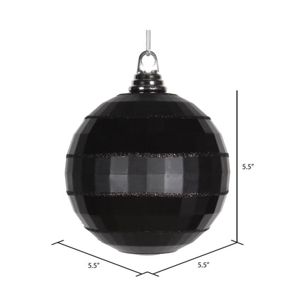 Vickerman 5.5" Black Shiny and Matte Mirror Ball Christmas Ornament with Glitter Accents