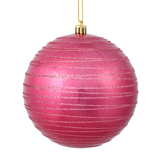 Vickerman 4.75" Mauve Candy Finish Ball Ornament with Glitter Lines 4 per Bag