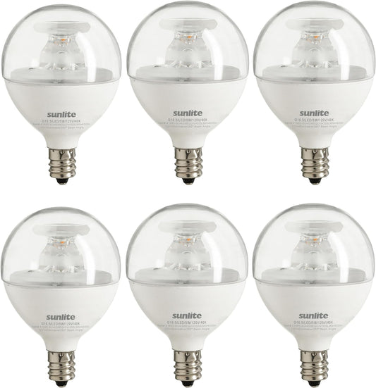 Sunlite LED G16.5 Clear Globe Light Bulb, 5 Watts (40W Equivalent), 350 lumens, Dimmable, Candelabra Base (E12), 120 Volts, ETL Listed, 260 Degree Beam Angle, 4000K Cool White, 6 Pack