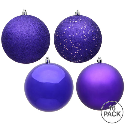 Vickerman 3" Purple 4-Finish Ball Ornament Assortment 16 per Box
