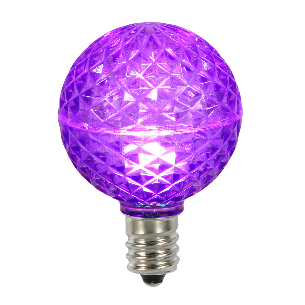 Vickerman G50 LED Purple Faceted Replacement Bulb E17/C9 Nickel Base 10 Bulbs per Pack.