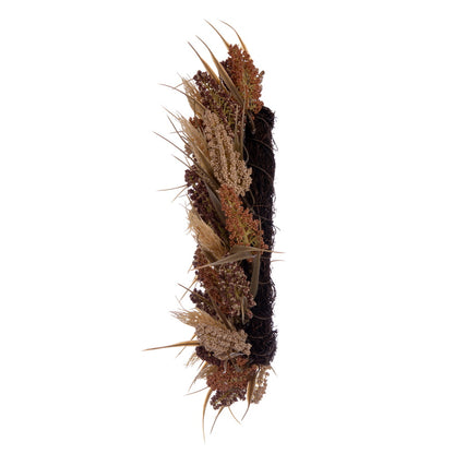 Vickerman Artificial 20" Brown Ivory Corn Wreath. Features brown grass and a circular grapevine base.