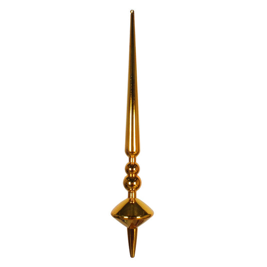 Vickerman 18" Antique Gold Shiny Cupola Finial. This long finial ornament adds depth and texture to any holiday decorating project. Made with shatterproof plastic.