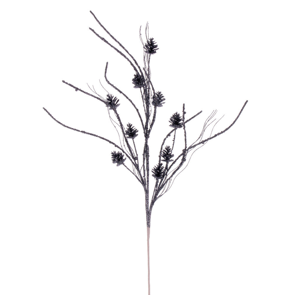 Vickerman 32" Pewter Mini Pinecone Twig Glitter Spray 6 per bag.